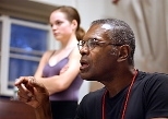 Sophomore Anna Bergren watches as world-renowned choreographer Gus Solomons instructs other MIT dancers.