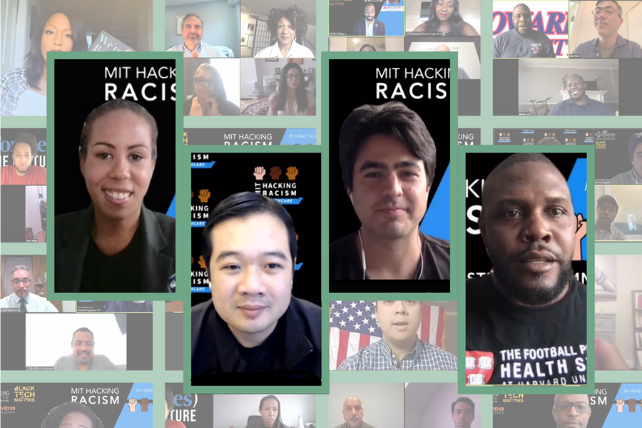 Collage of faces, including four leaders of MIT Hacking Racism in Healthcare